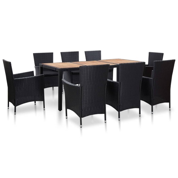 Set Mobilier De Exterior Cu Perne 9 Piese Negru Poliratan 46023